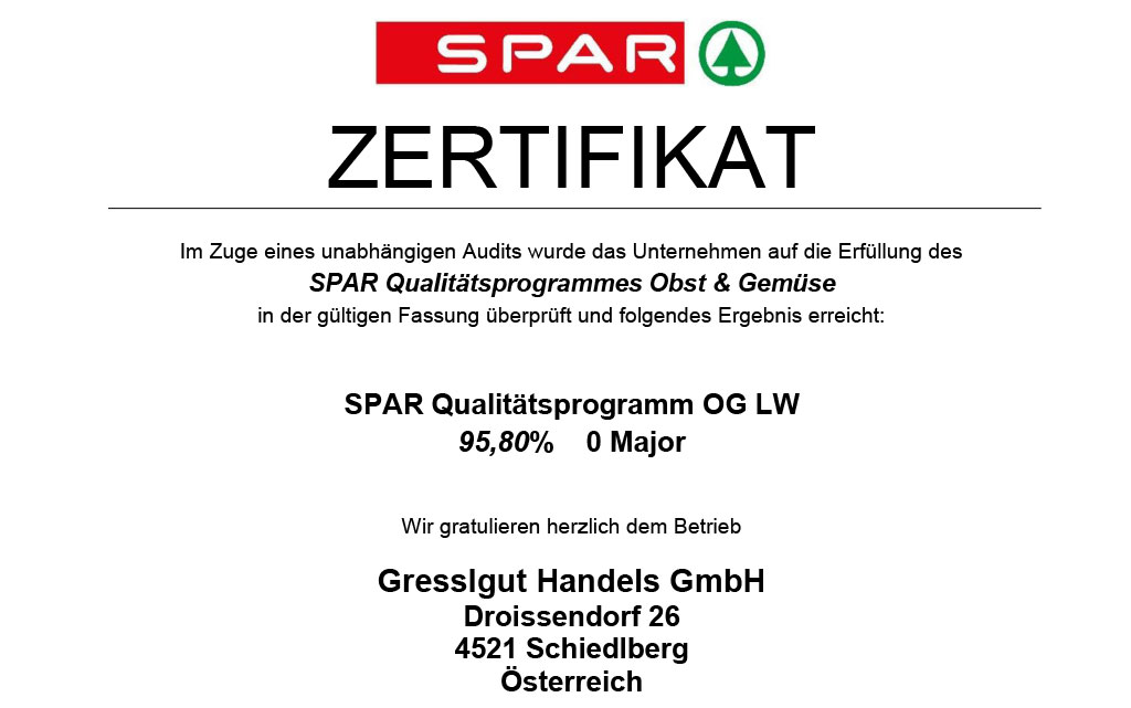 Gresslgut - Wieser GesbR AMAG.A.P. 2025 Zertifikat