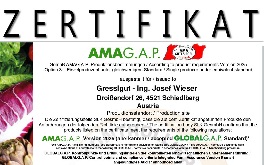 Gresslgut - Ing Josef Wieser AMAG.A.P. 2025 Zertifkakt
